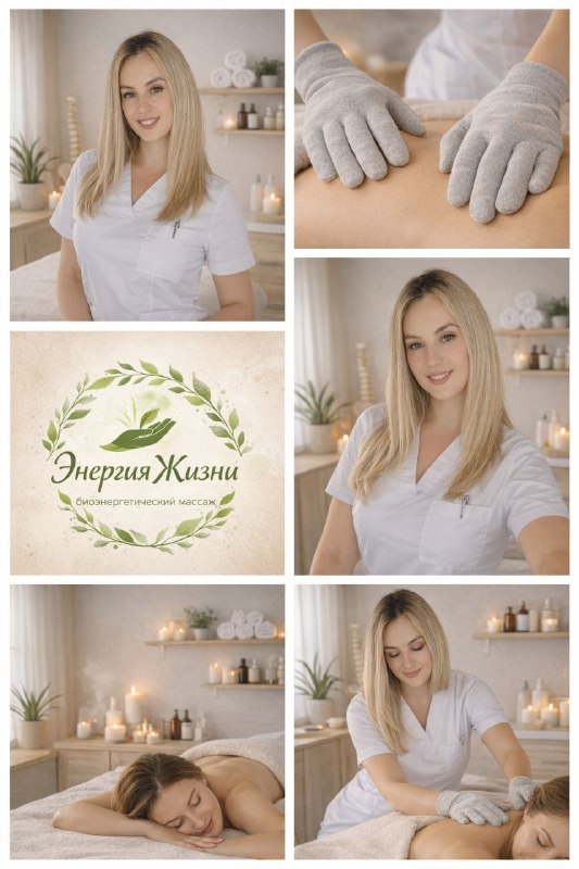 Коллаж с процедурой биоэнергетического массажа